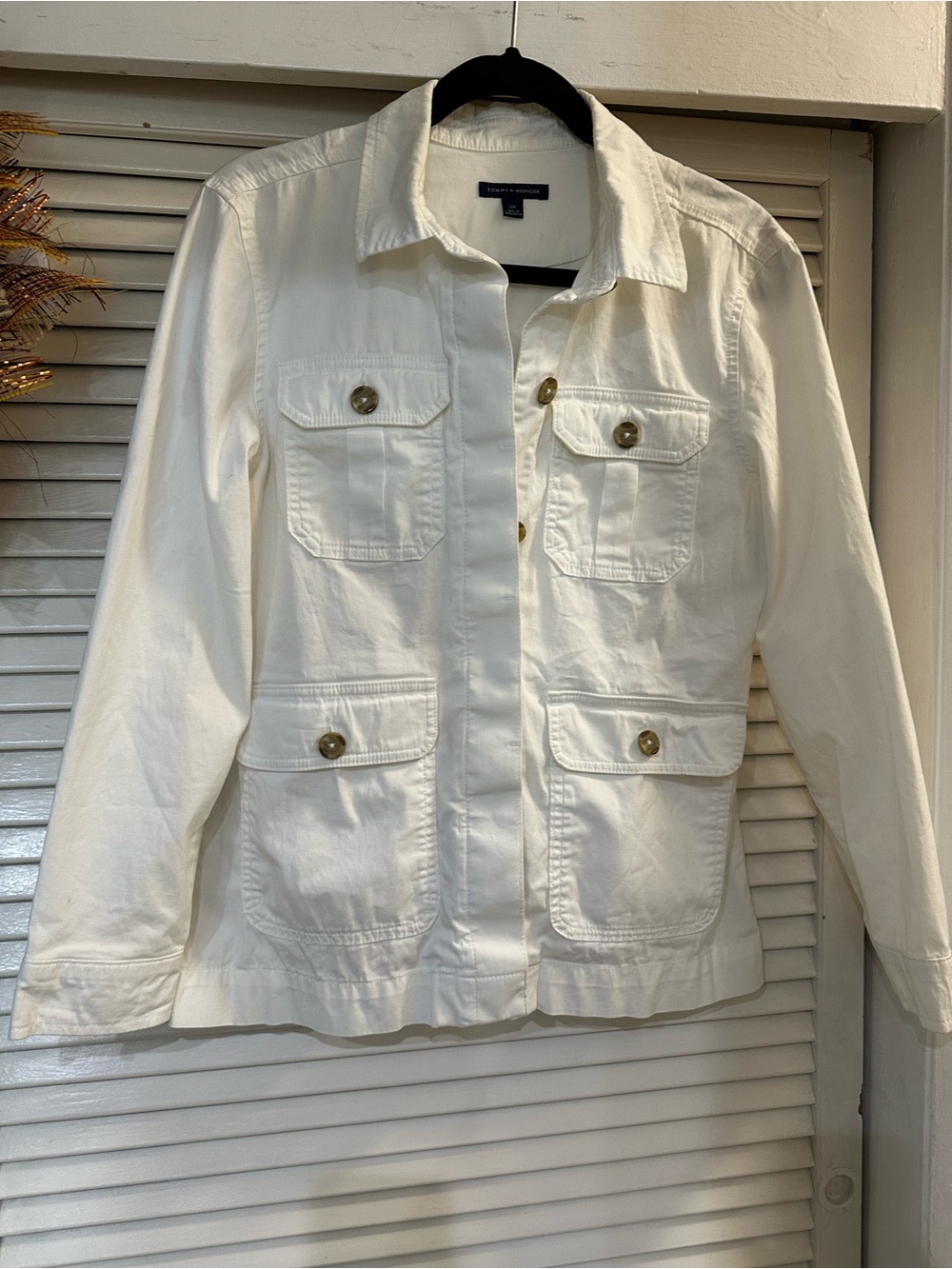 Tommy Hilfiger White Utility Jacket with Button Pockets